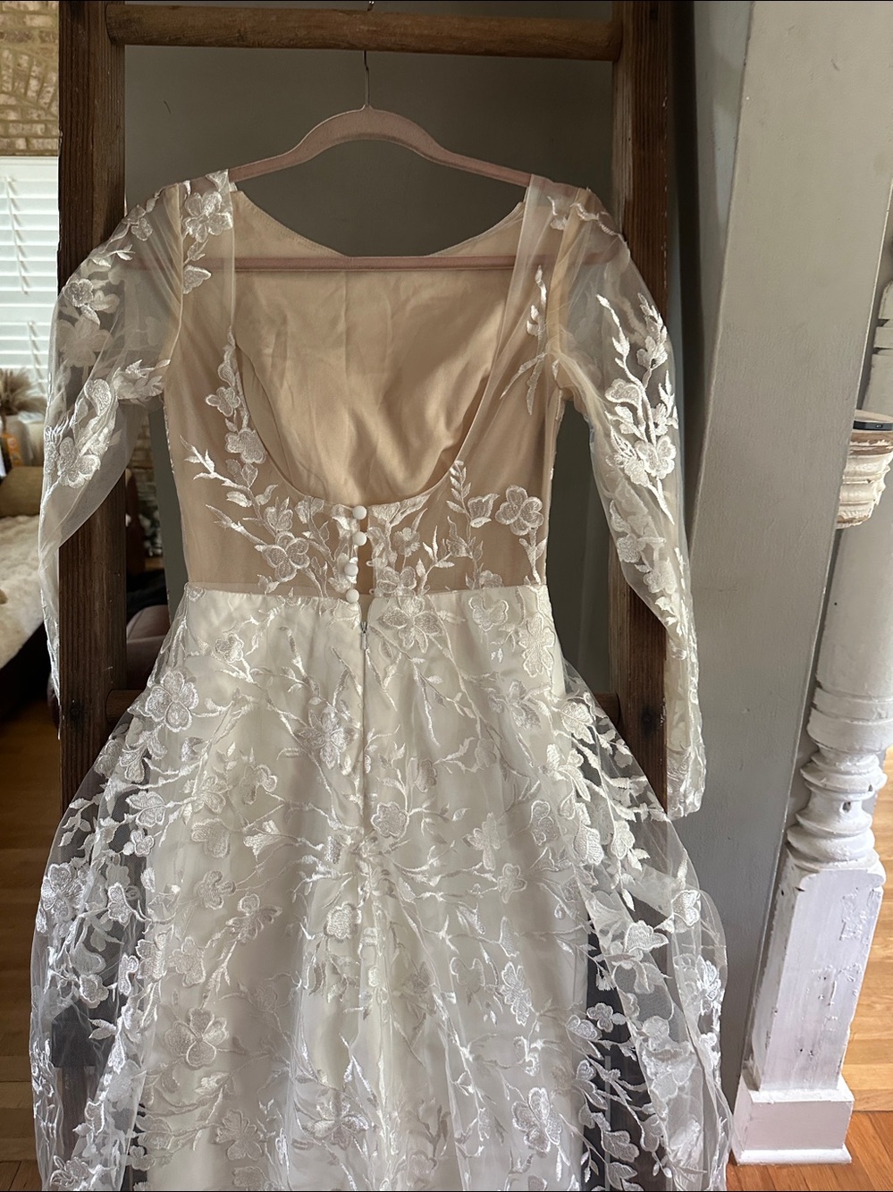 MISSACC PANT SUIT WEDDING WALK THROUGH LACE WITH TRAIN WEDDING LONG SLEEVE 4* - Picture 5 of 11